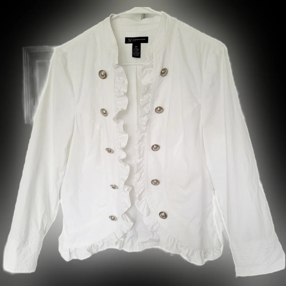 INC International Concepts Women Jacket Open Front Stretch Cotton White Medium P - Picture 2 of 16